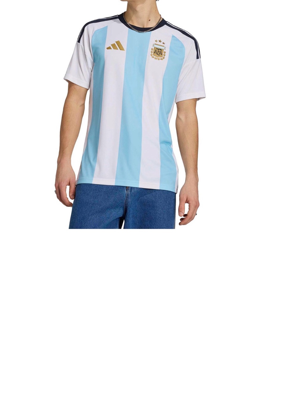 adidas Men's Sky Blue & White Striped Soccer Jersey with Gold Logo
